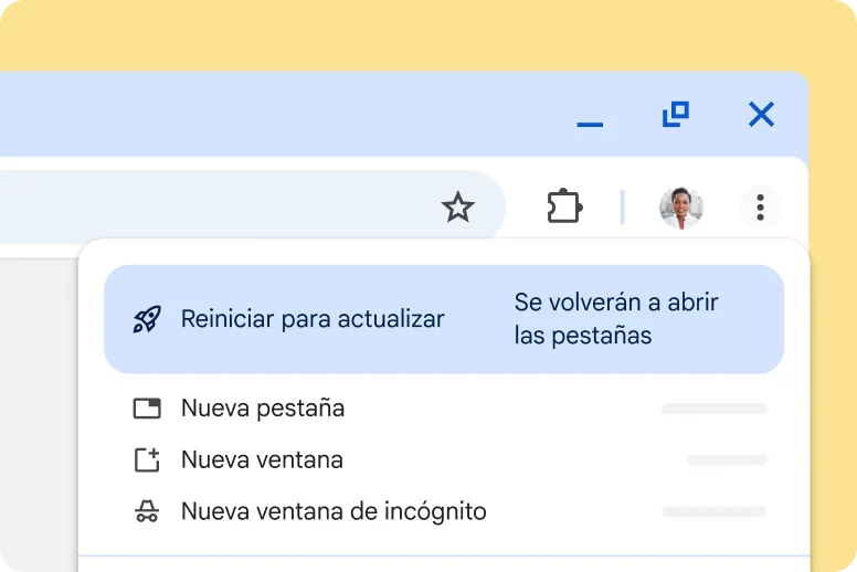 Alerta de la IU de Chrome sobre una actualización pendiente